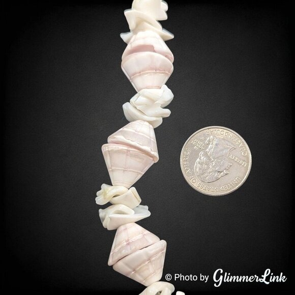 Vintage Chunky Cone & Chip Shell Natural Handmade Beaded 19" Necklace - Picture 5 of 11